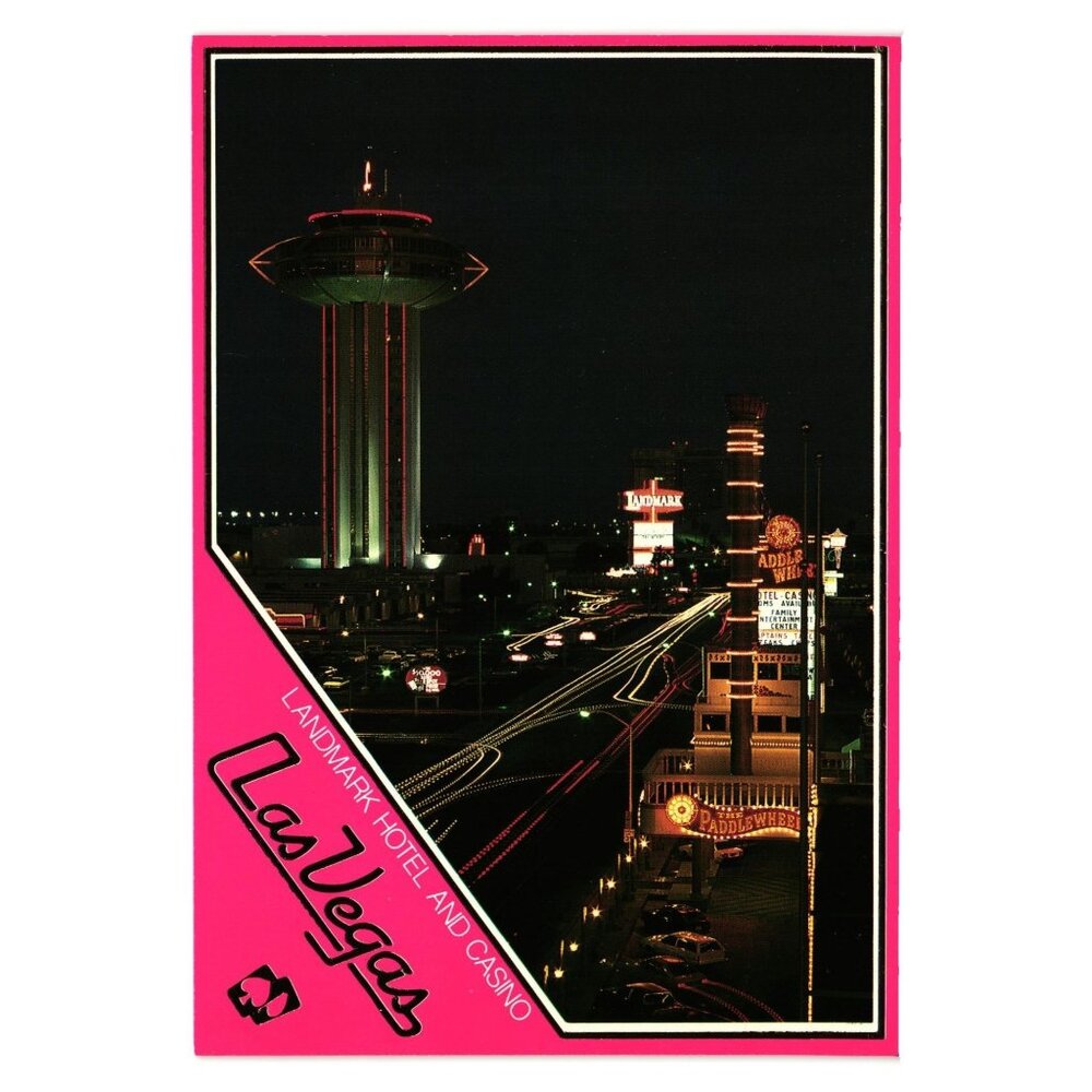 Landmark Hotel Casino Las Vegas Vintage Postcard Night Lights Strip Vacation - Picture 1 of 2
